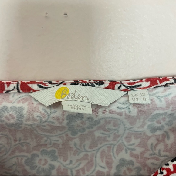 Boden Red and Black Floral Sweetheart Neck Long Sleeve Jersey Knit Top Size 8 - Picture 4 of 5